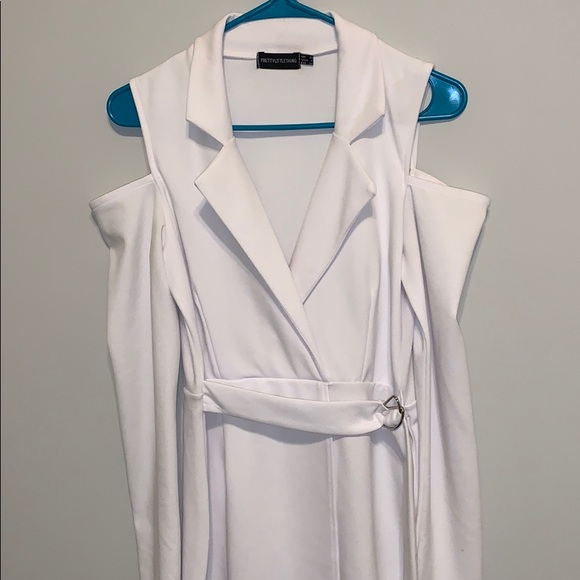 White V-Cut Belted Dress - Picture 2 of 2